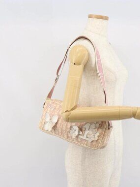 Christian Dior Trotter Canvas Shoulder Bag PVC Pink Silver Auth 165233